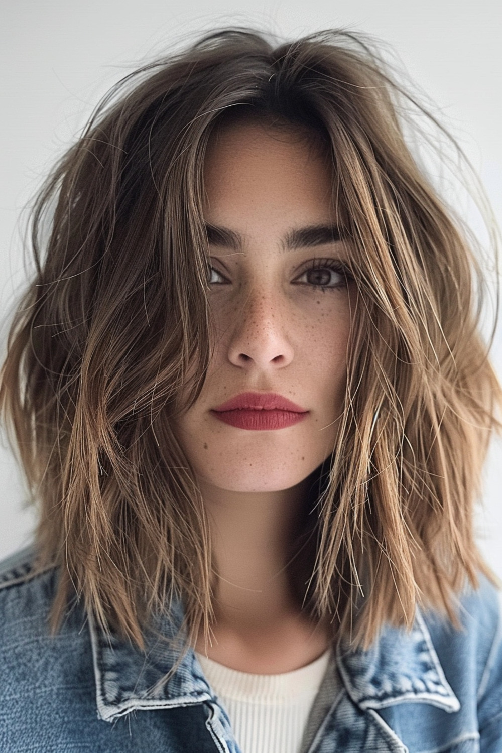 Textured shoulder-length hair