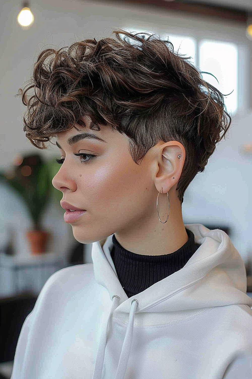 Tousled pixie cut for thick hair with an undercut