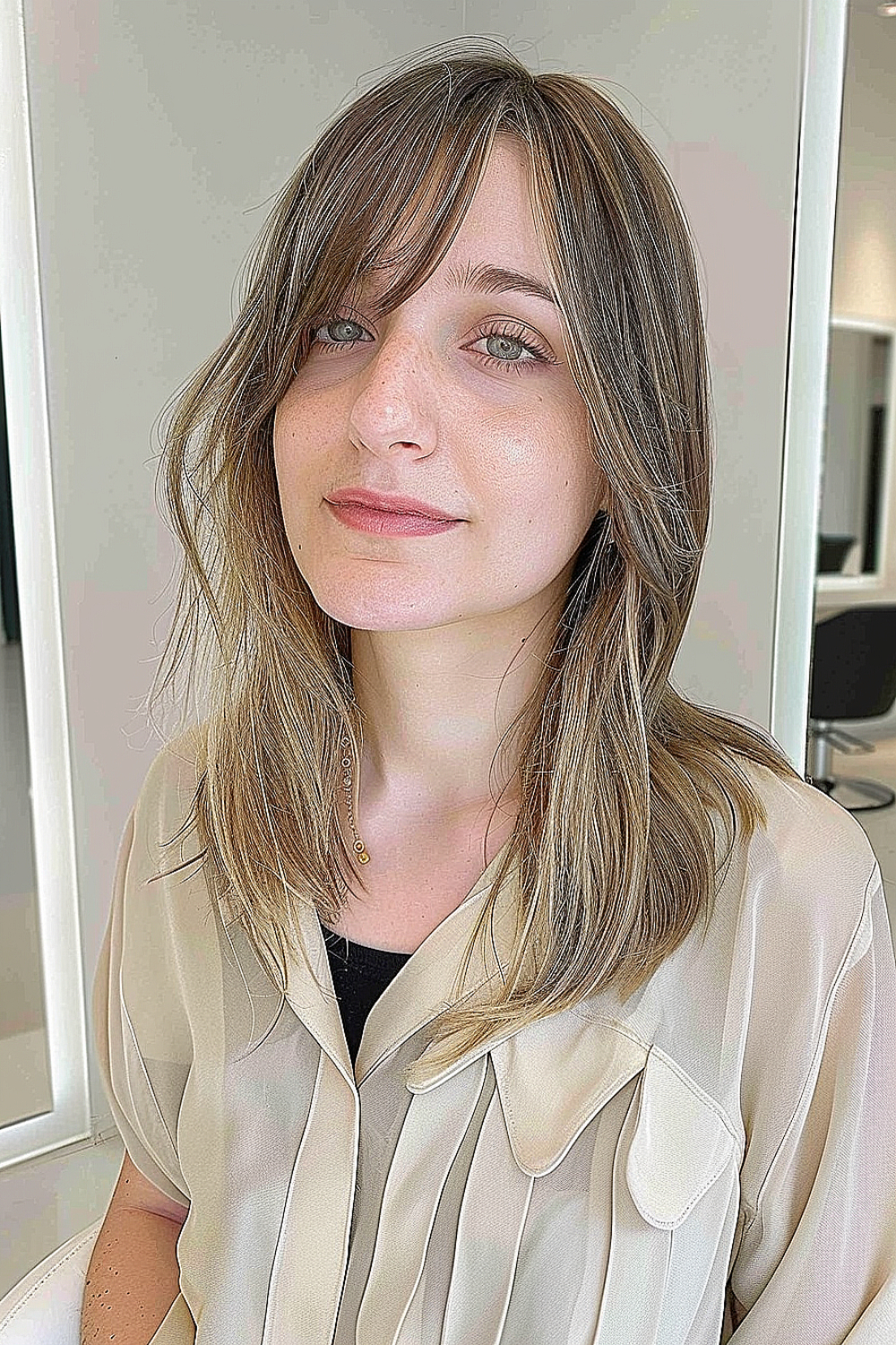 Medium length thin hair with side bangs