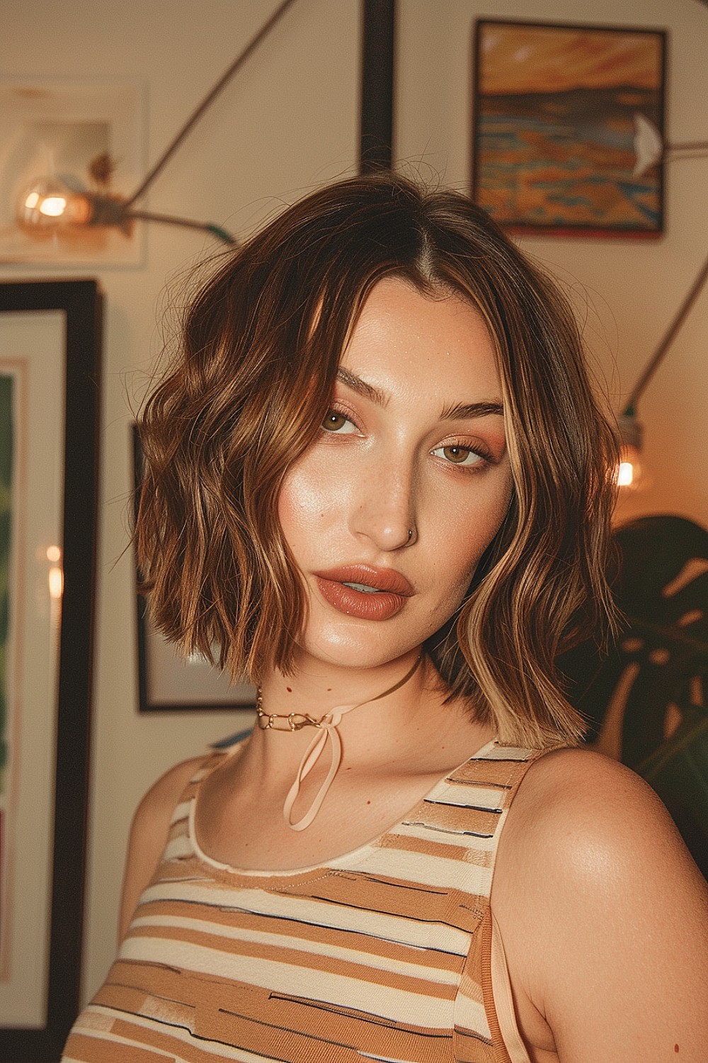 Tousled blunt bob with soft waves