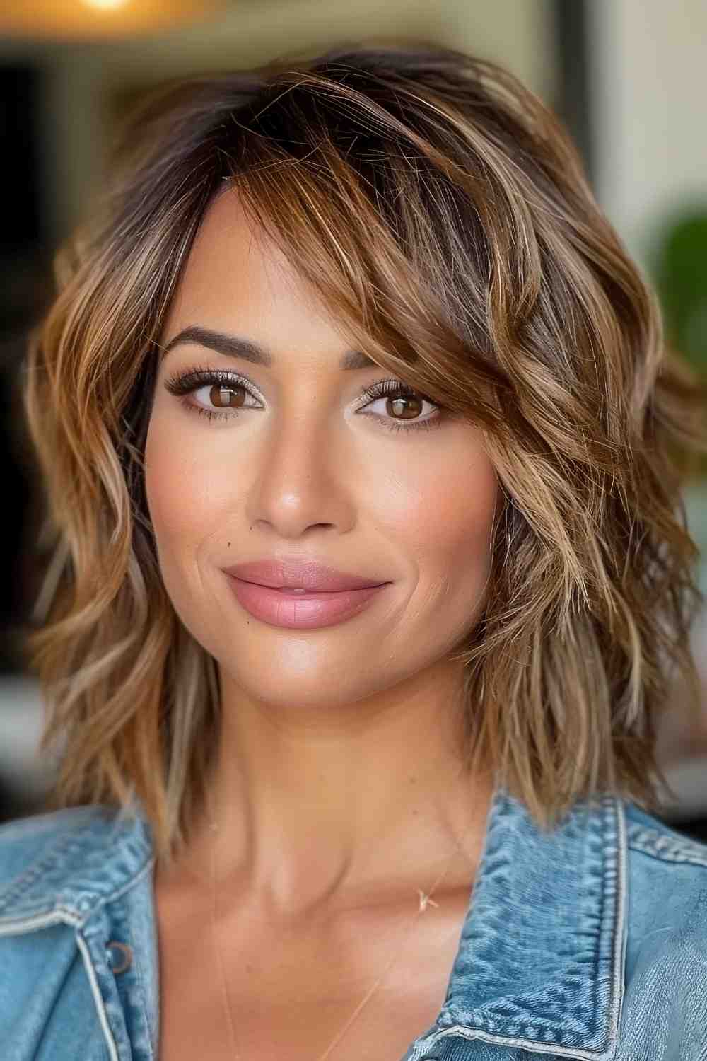 Tousled bob with side-swept bangs