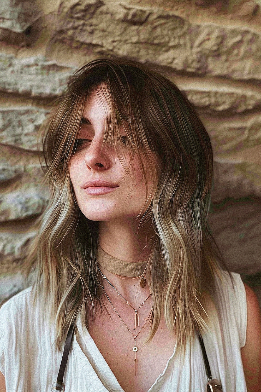 Woman with a tousled layered shag haircut