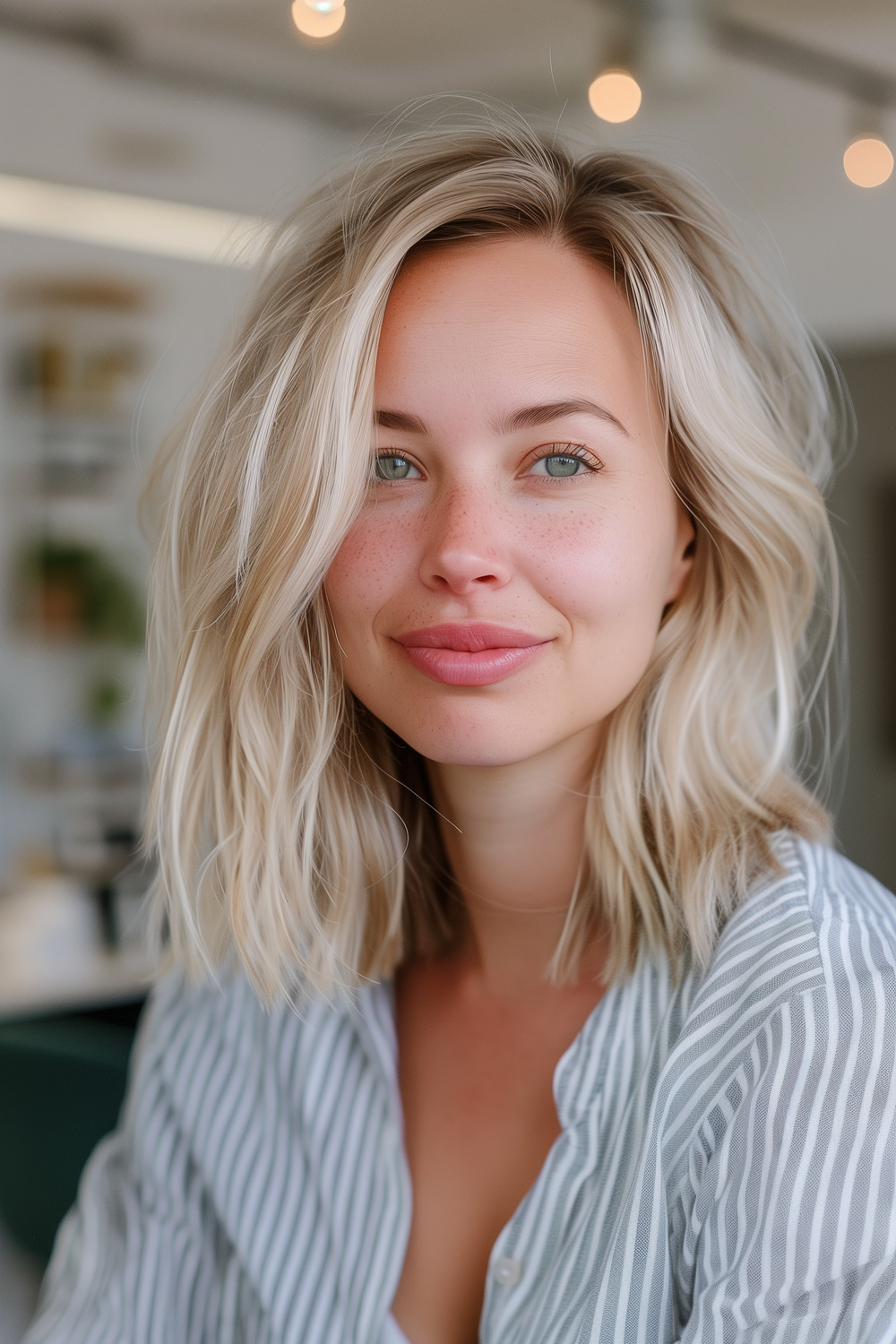 Tousled lob with babylights