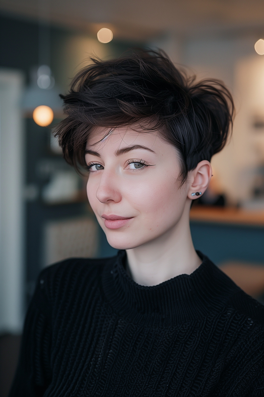 Tousled long pixie with volume spray