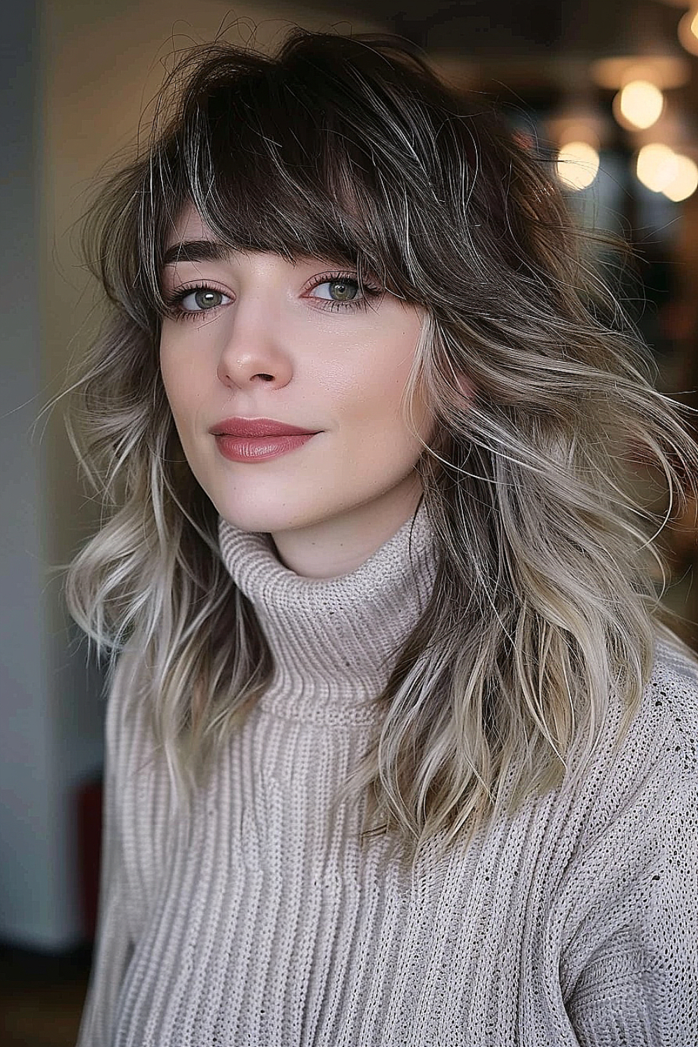 Medium length tousled hair with side bangs