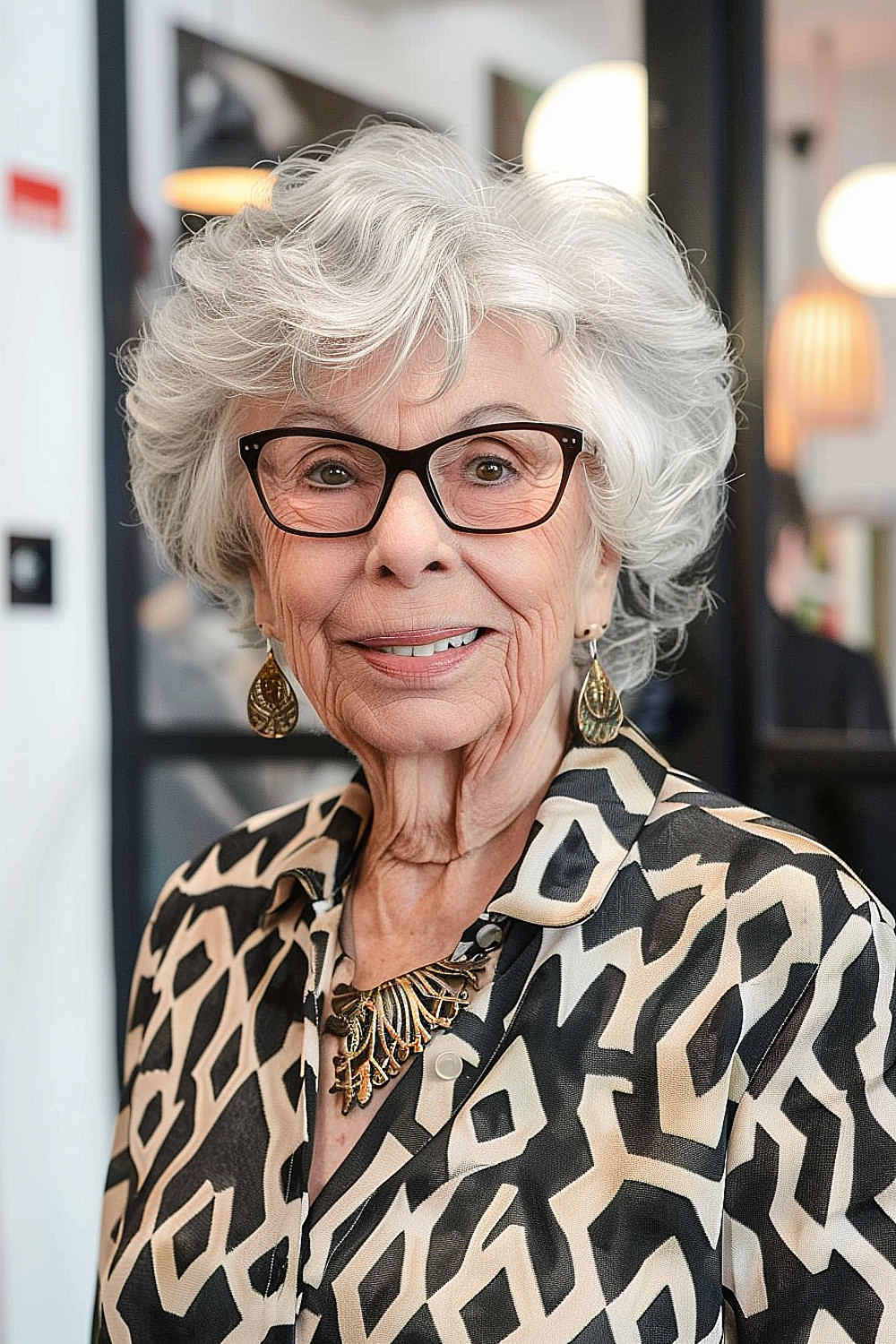 Tousled pixie cut with soft, layered waves for older women