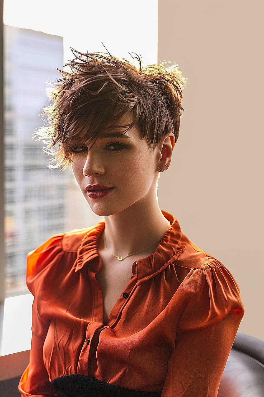 Tousled pixie cut with choppy layers and a relaxed finish