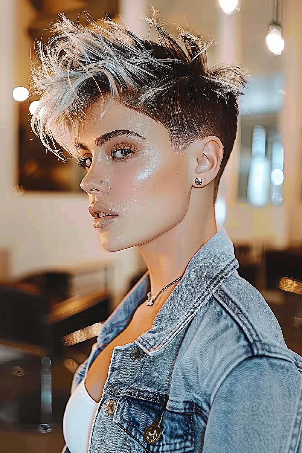 Tousled pixie cut with voluminous top and tapered sides