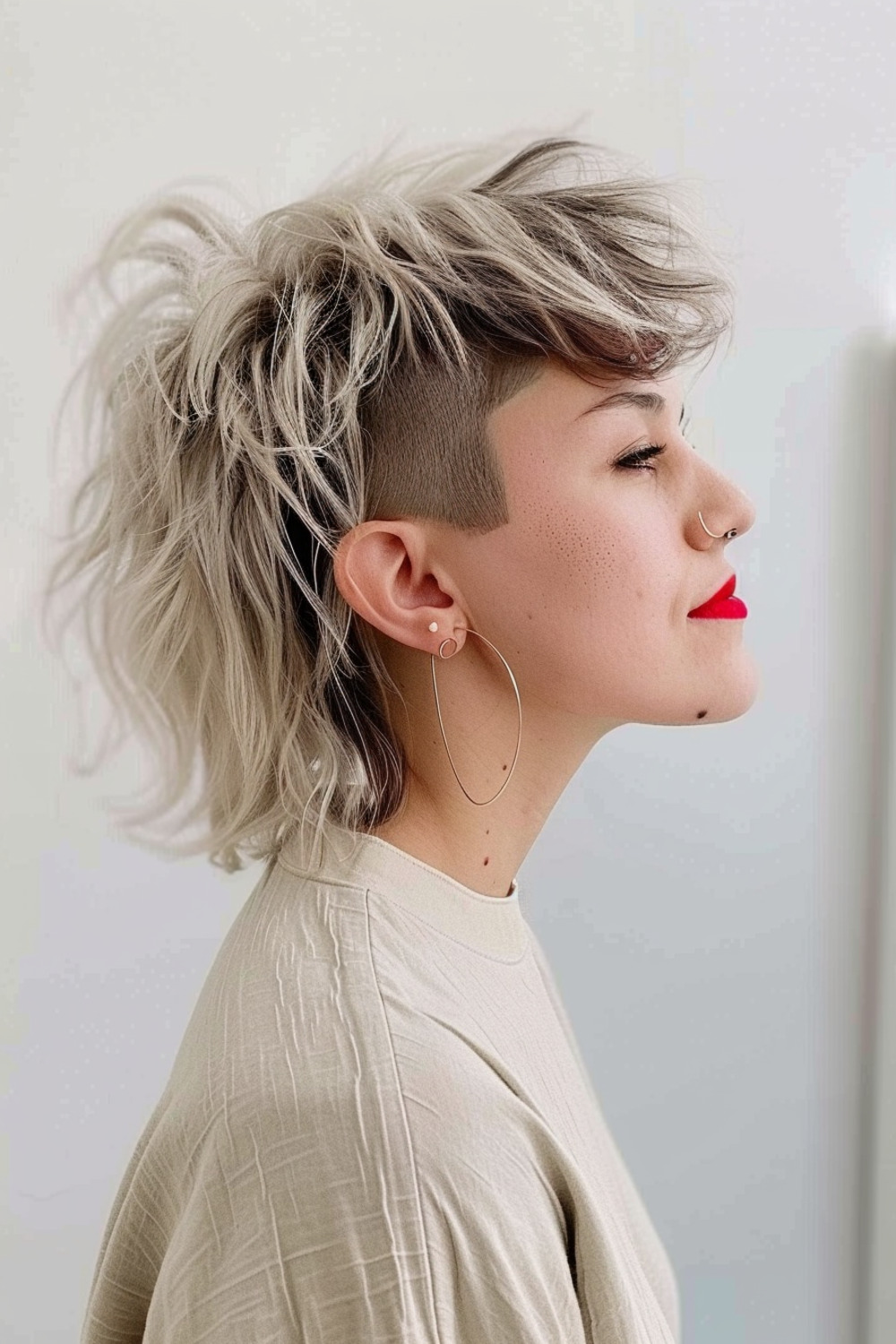 Undercut short wolf cut with shaggy bangs