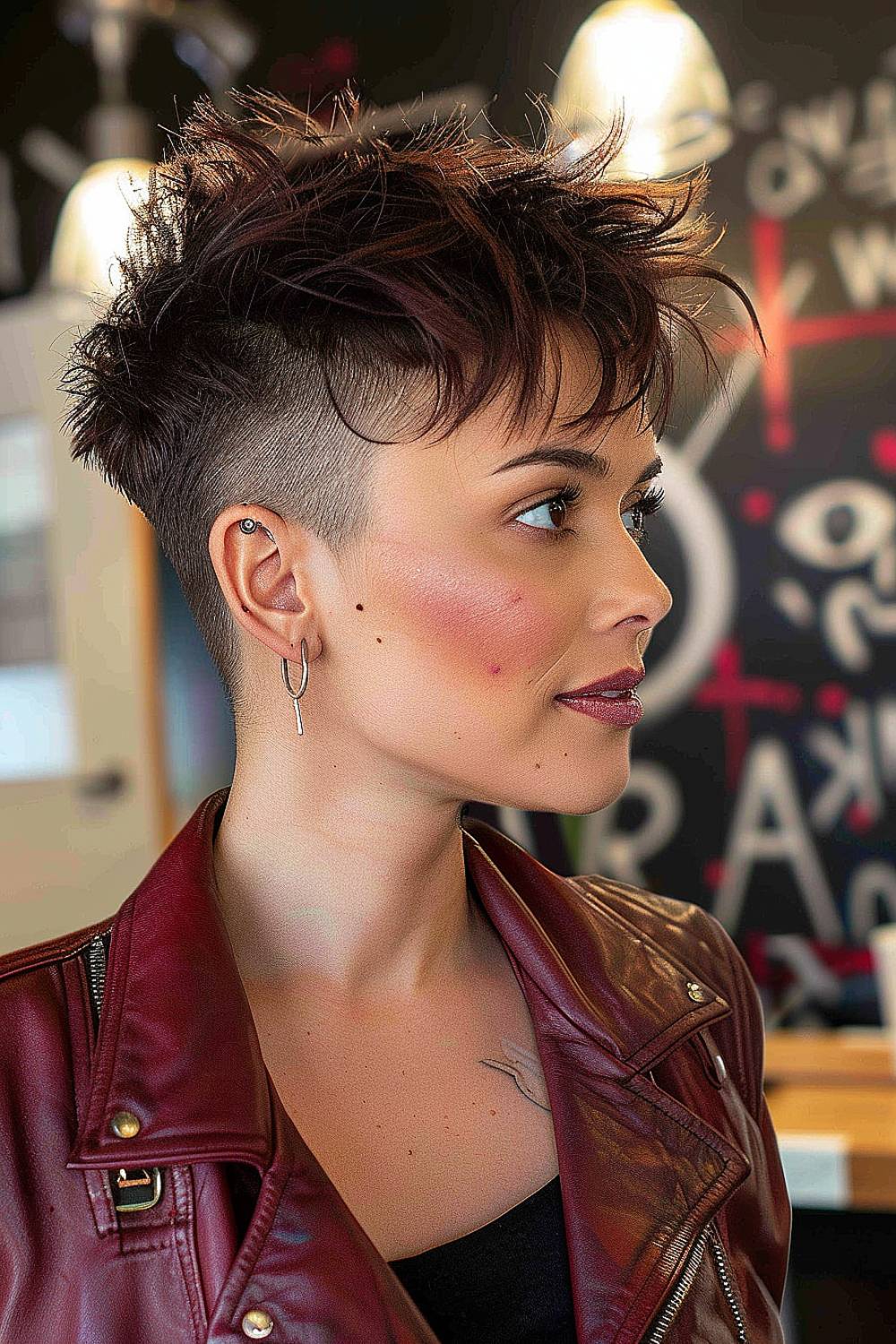 Undercut tousled pixie with choppy textured top