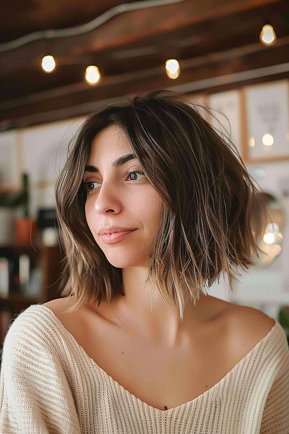 Undone bob with soft, tousled waves for a casual look