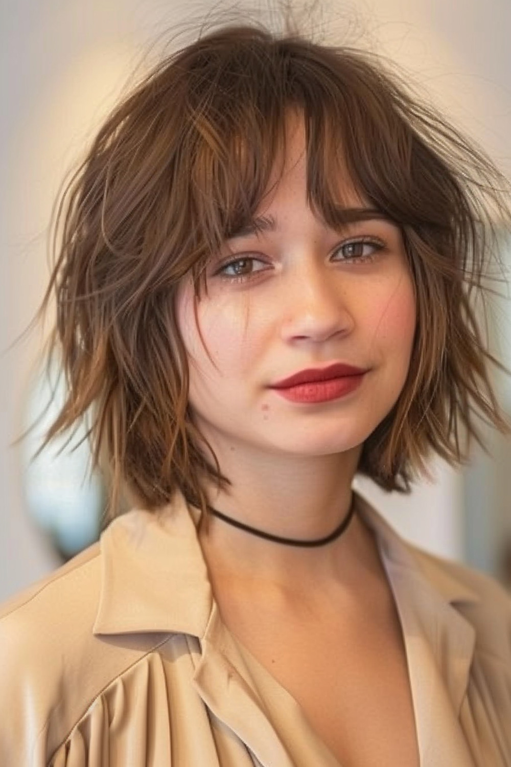 Undone short wolf cut with layered bangs