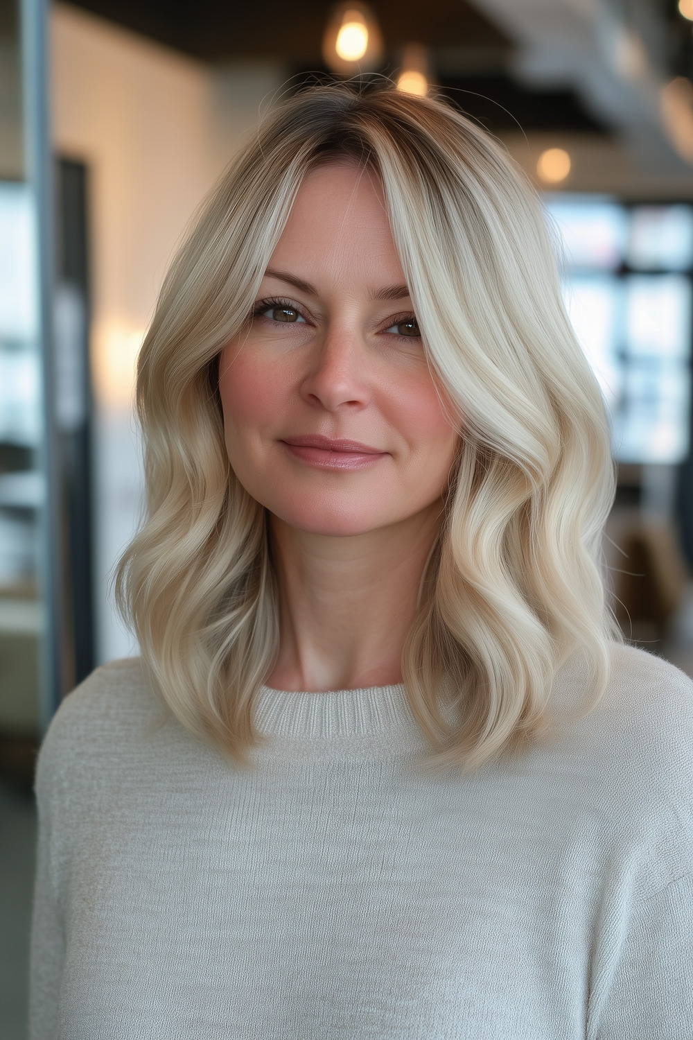 Vanilla blonde balayage for shoulder-length hair