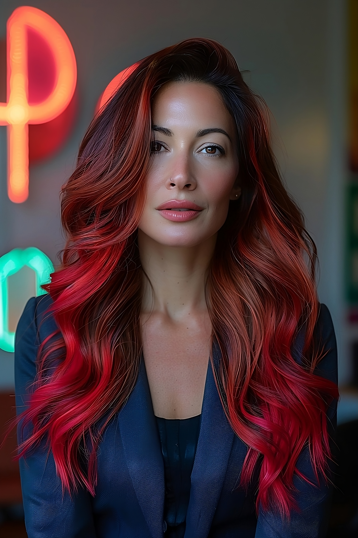 Vibrant ombre on long tresses