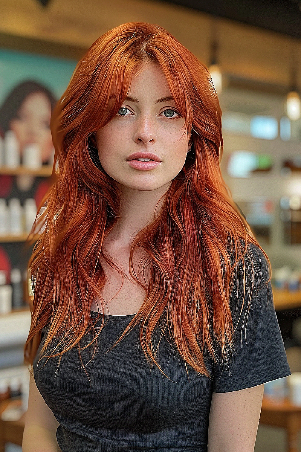 Vibrant red long shag with volume boost