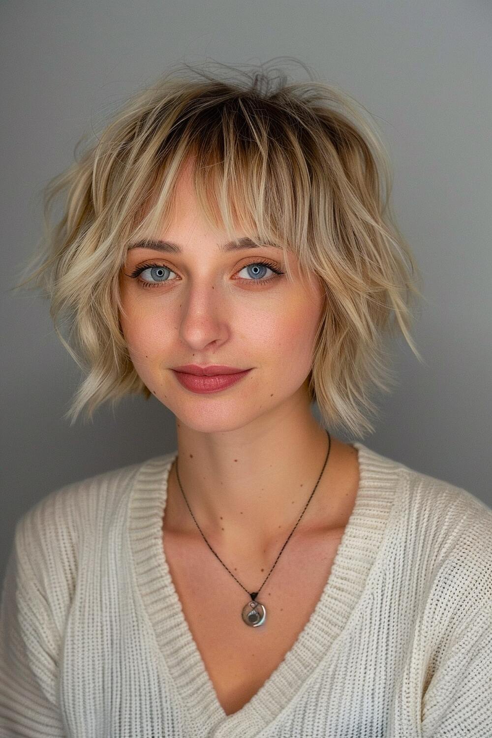 Short blonde wolf haircut