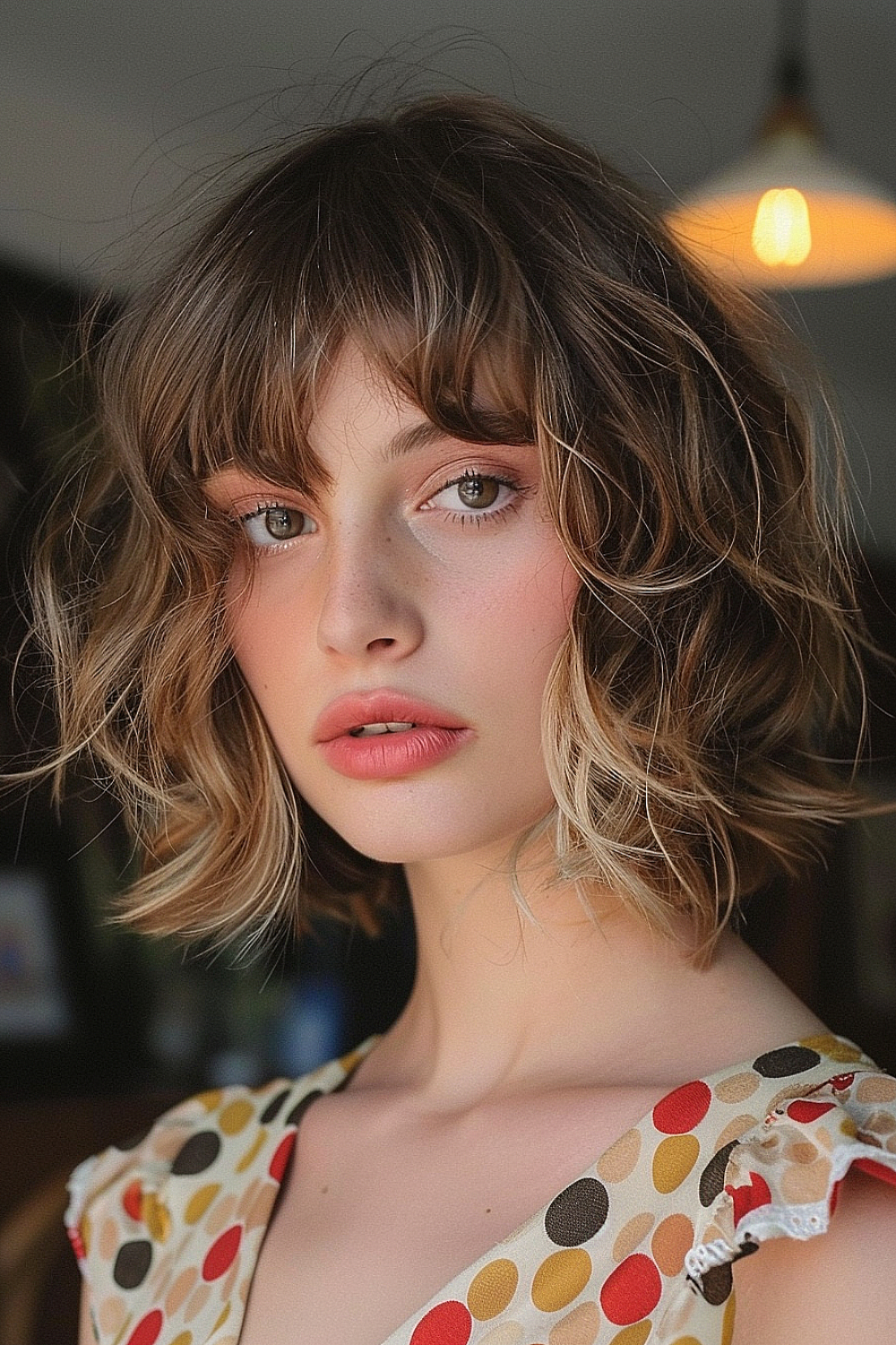 Woman with a vintage-inspired shaggy bob styled into soft, voluminous waves