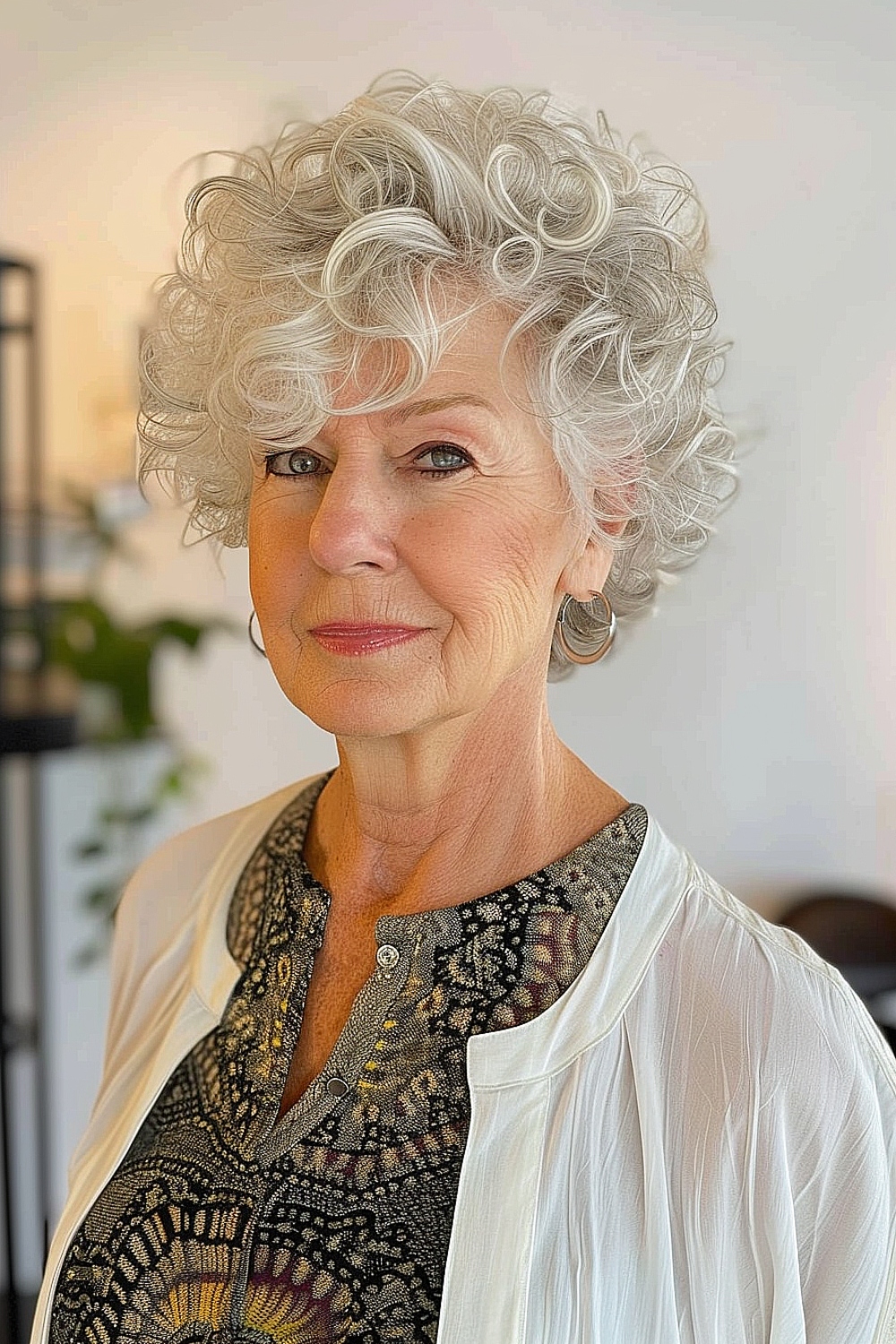 Voluminous curly pixie cut for women over 60