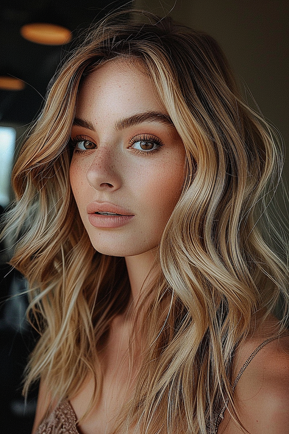 Voluminous waves with middle part for timeless beauty