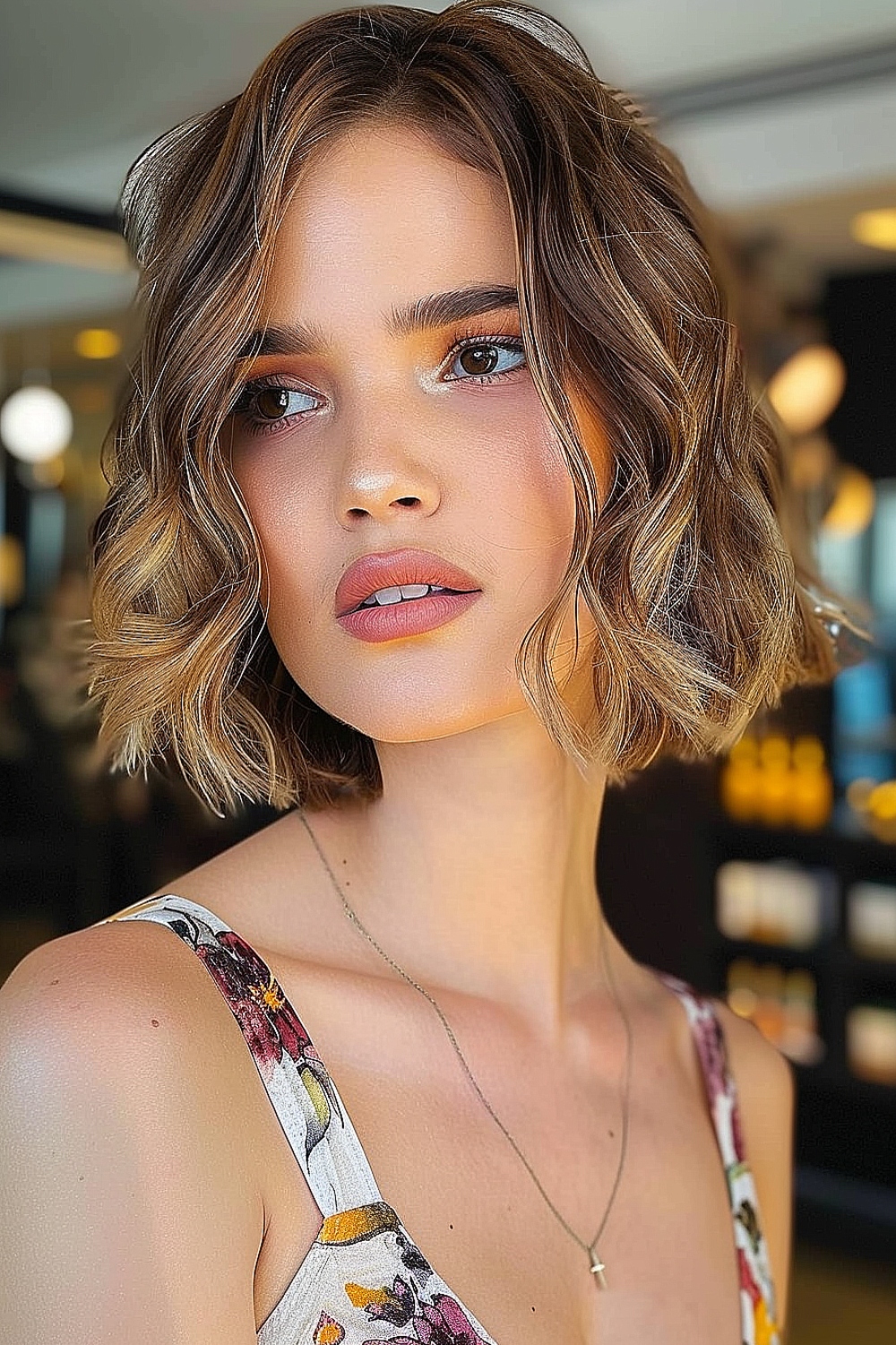 Wavy bob hairstyle with soft layers for fine hair