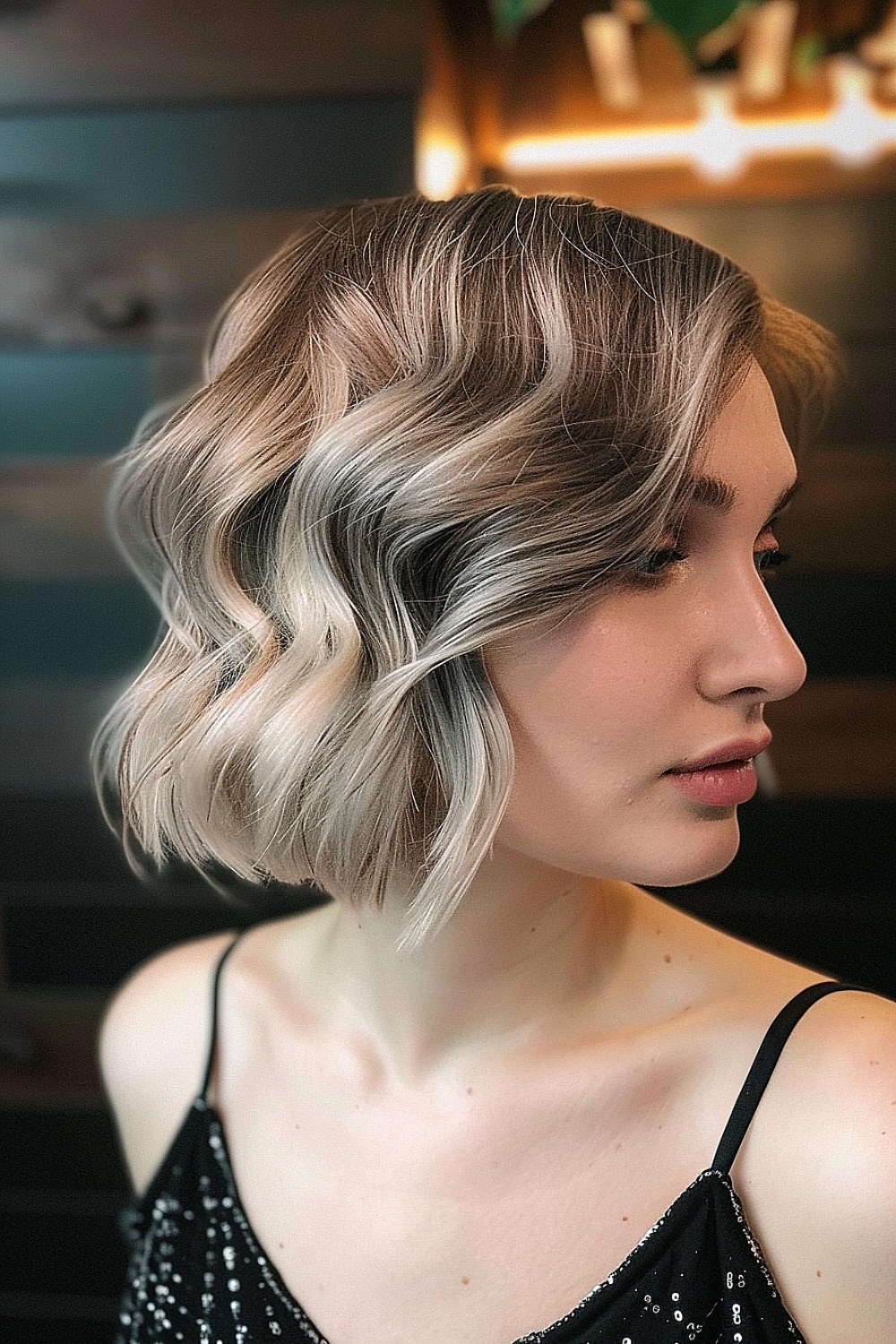 Woman with a wavy bob and soft layers