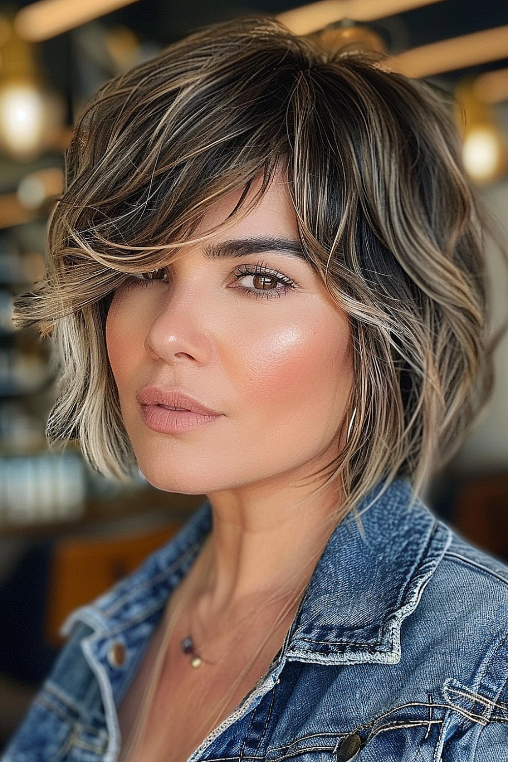 Wavy layered bob with side bangs