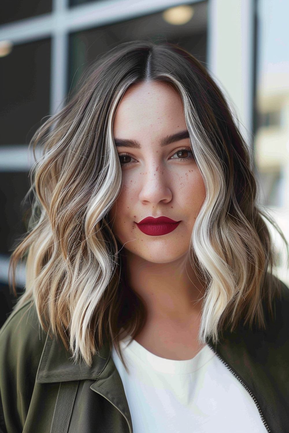 Wavy lob with face-framing highlights