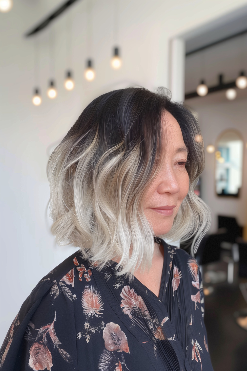 Wavy long bob with ombre for women over 60