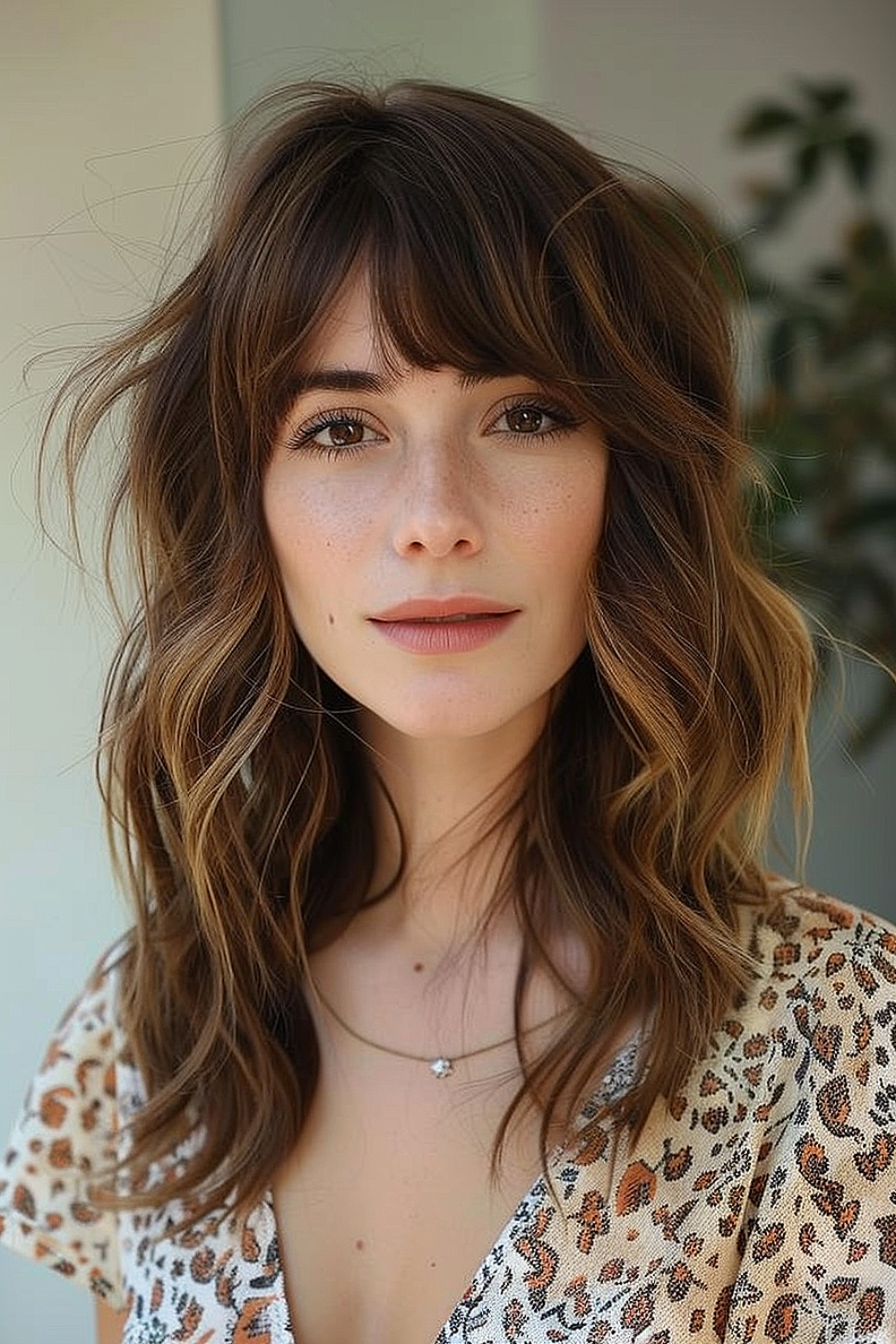 Wavy mid-length with side bangs