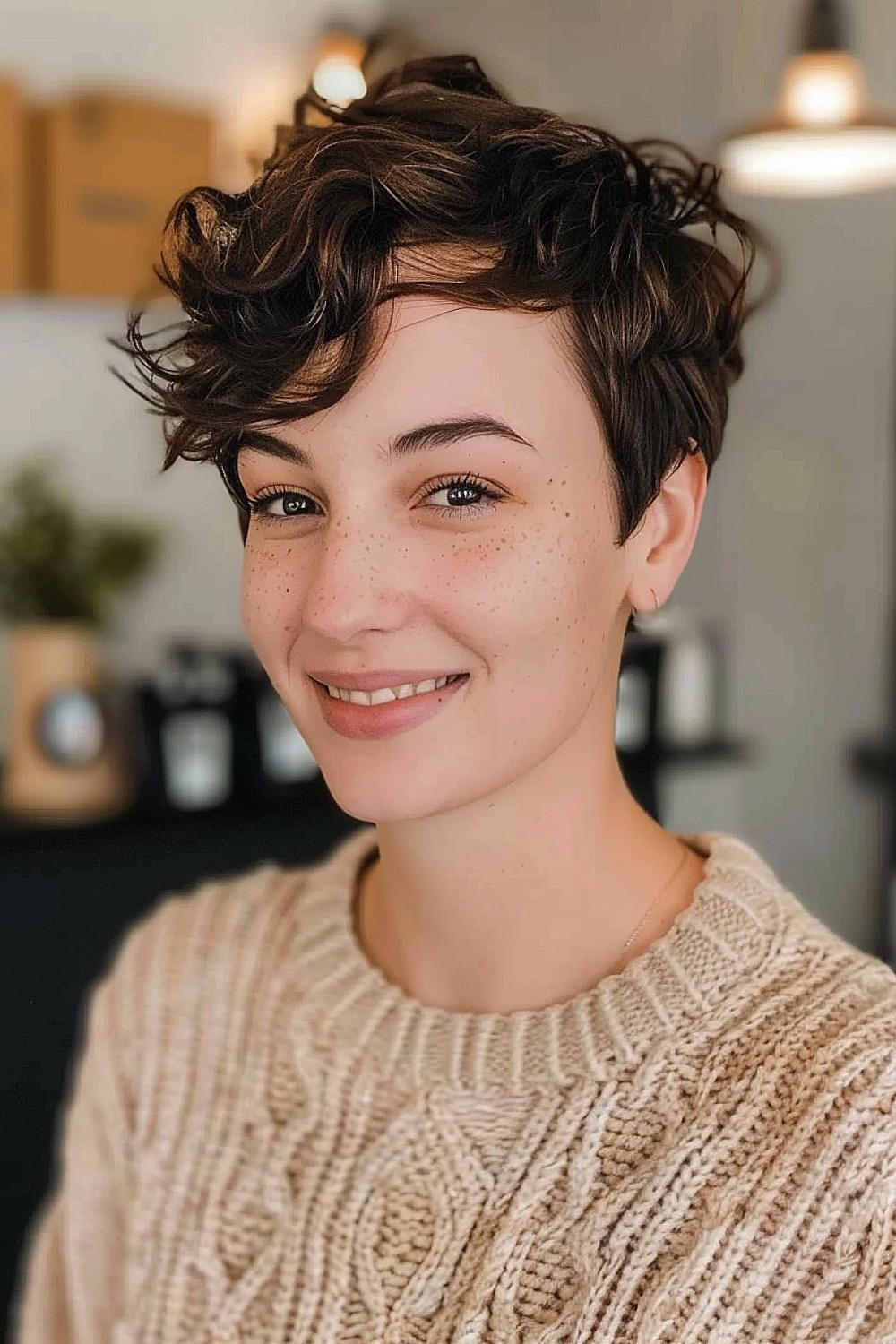 Wavy pixie cut with natural waves and short, tousled layers