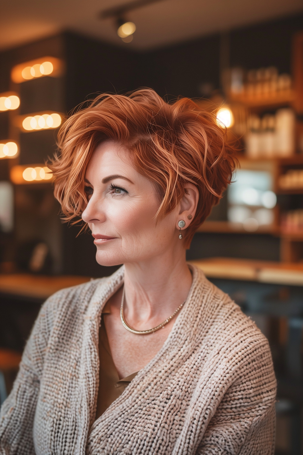 Wavy pixie with soft copper tones