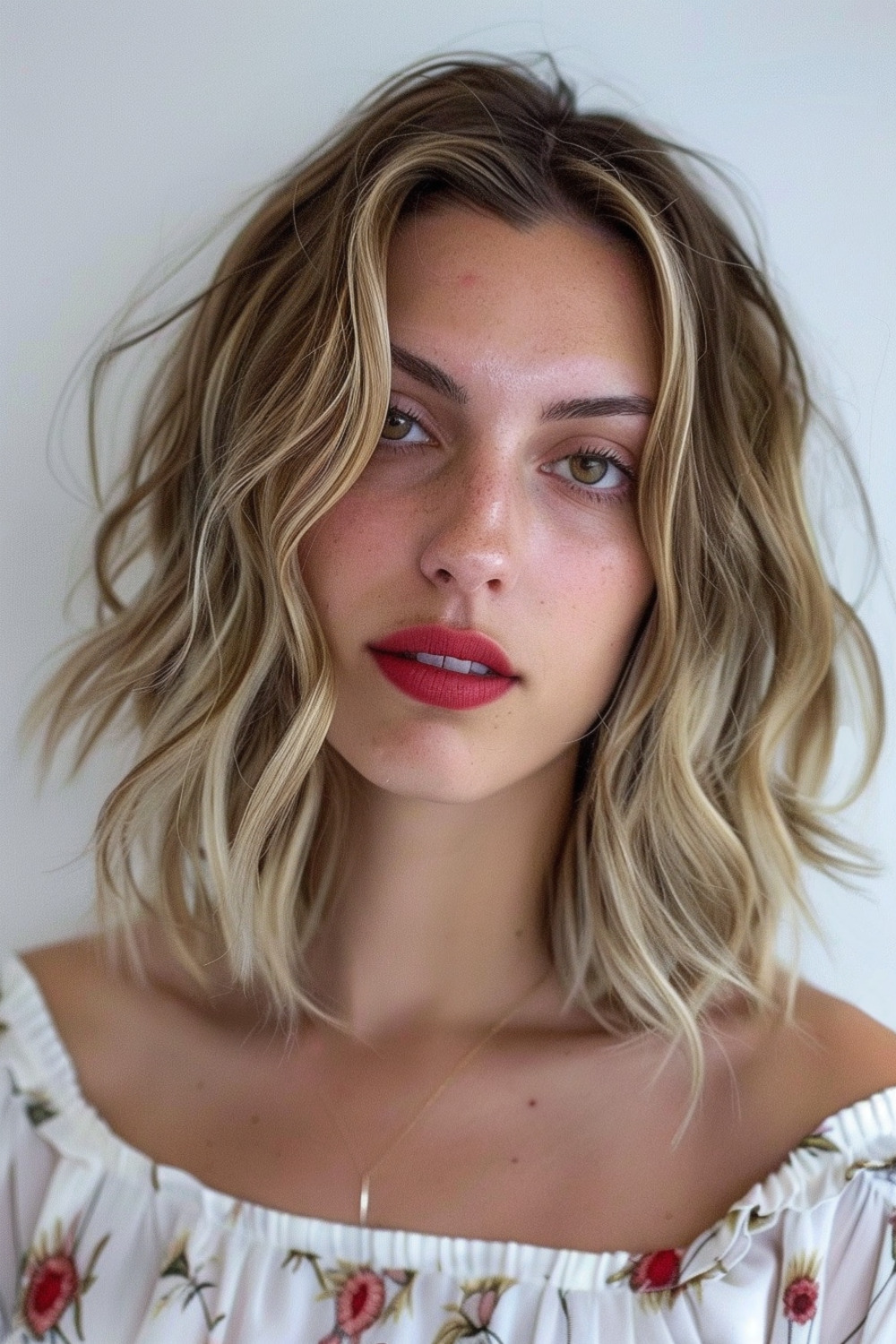 Wavy shoulder-length hairstyle