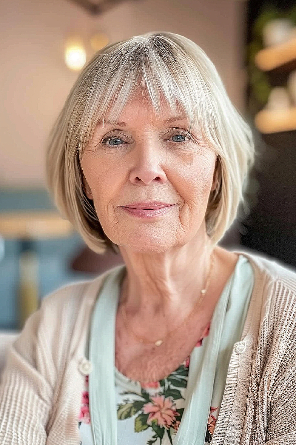 Chin-length bob with wispy bangs