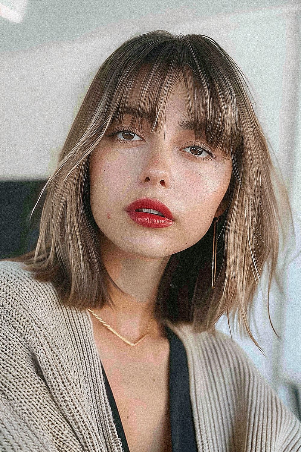 Stylish lob with wispy bangs and subtle layers