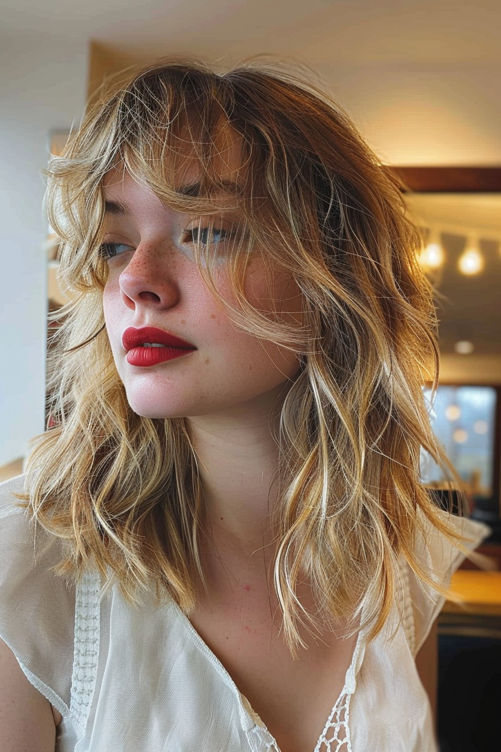 Wolf cut with beachy waves